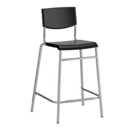 Stool with back, black plastic